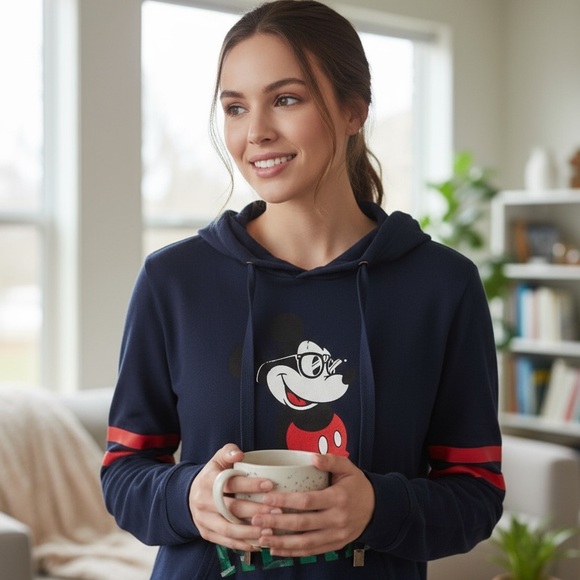 Disney Parks Womens Medium Mickey Mouse Nerd Hoodie Medium Some Stains & Weat - Picture 4 of 9